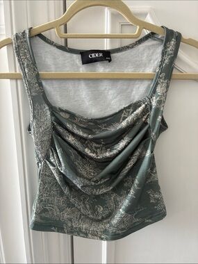 Cider Sage Green Toile Cowl Neck Tank